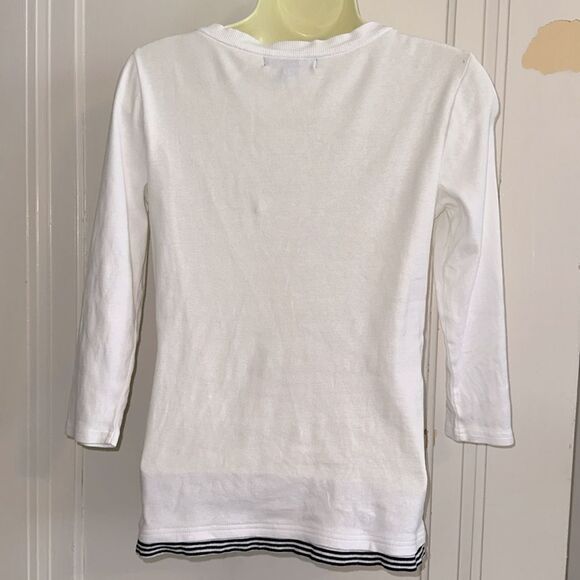 Ralph Lauren Nautical Look White & Dark Navy Cotton Knit Top -3/4 Sleeve Blouse - Picture 6 of 8